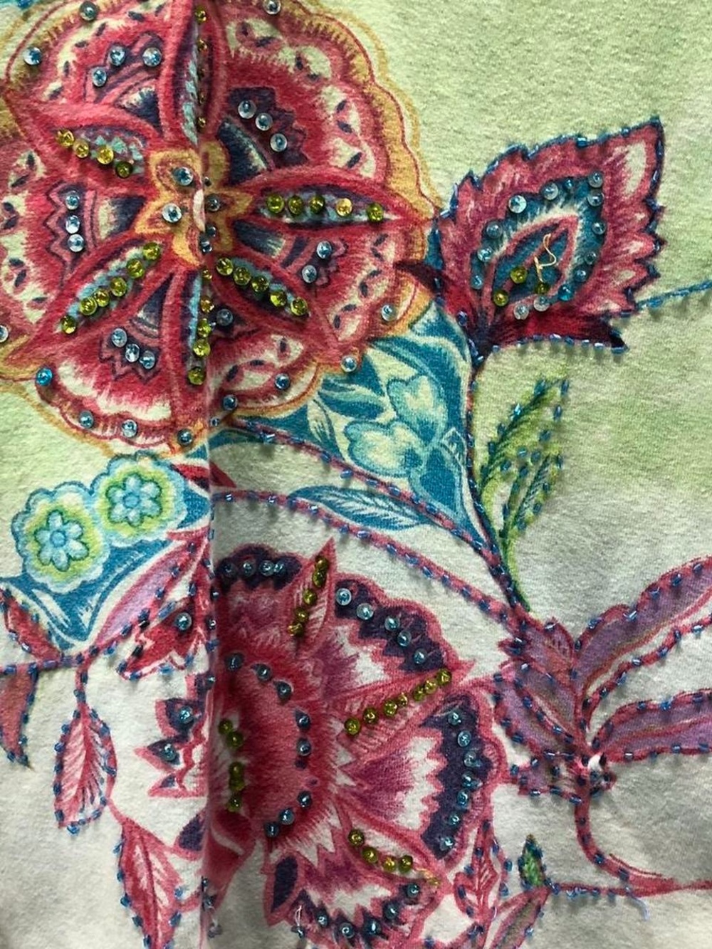 Bila Mint Floral V-Neck Embroidered & Beaded Top - Picture 4 of 5